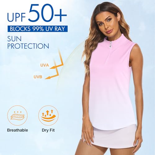 Image of Koscacy Women's Sleeveless Golf Tennis Polo Shirts Zip Up Dry Fit Workout Tank Tops Athletic Shirt