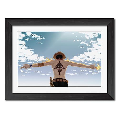 Image of TenorArts Portgas D. Ace Poster One Piece Anime Laminated Photo Frame Painting with Matt Finish Black Textures (12inches x 9inches)