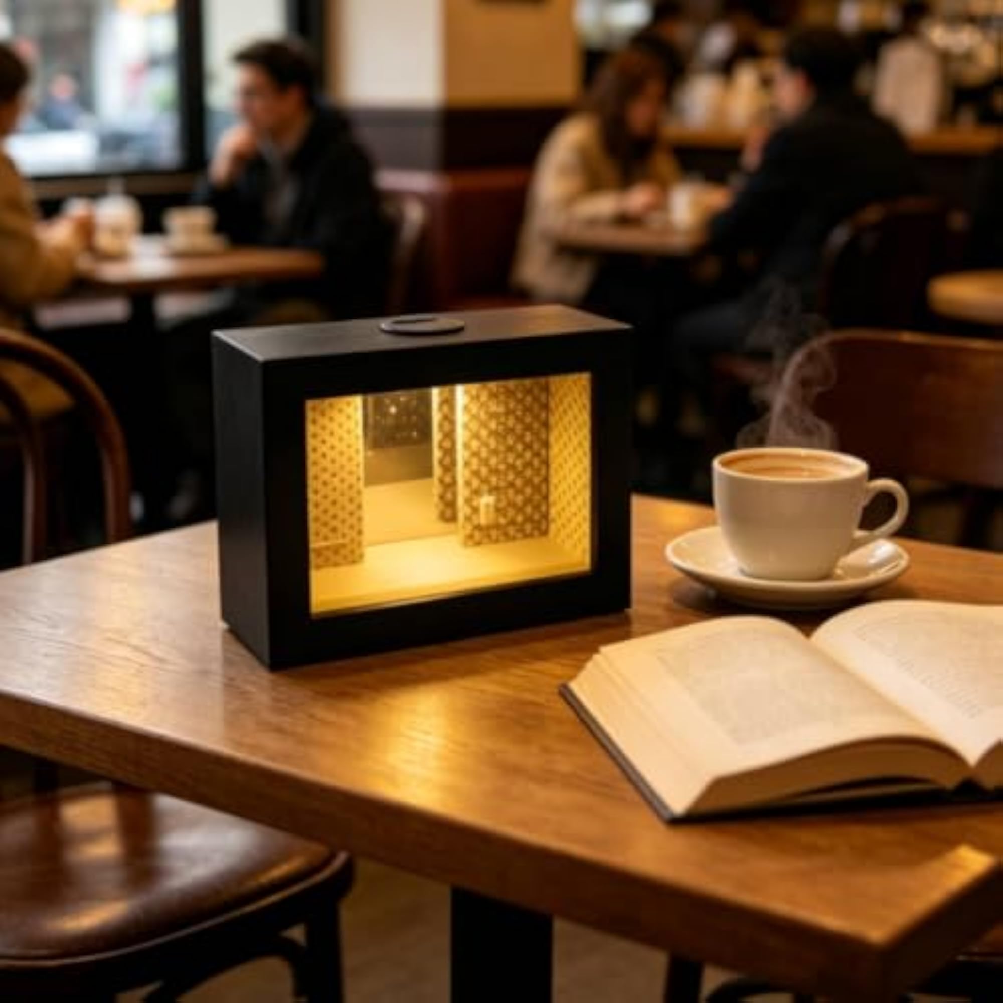 Illuminated Wooden Shadow Box with Light