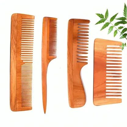 Neem Wood Anti Dandruff Hair Comb Combo, Natural Wood Material, Pack of 4-picture-25