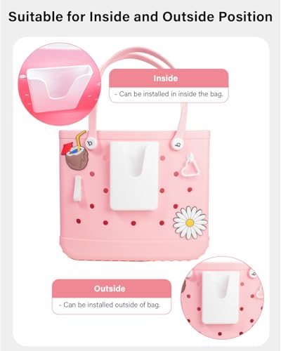 Image of Silicone Phone Holder Compatible with Bogg Bag, Phone Case Holder Charms Accessory for All Bogg Bags and Beach Bag, Phone Holder Attachment for Beach Tote Bags, With 2Pcs Charms & 2Pcs Key Hook(White)