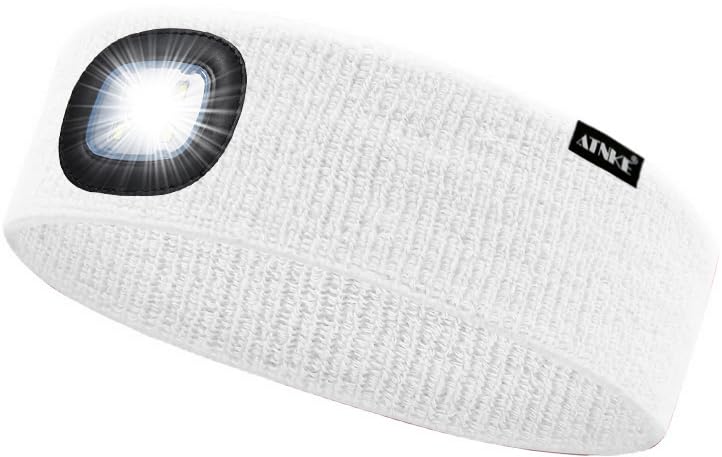 ATNKE 4 LED Lighted Sport Sweatband,USB Rechargeable Running Head Band Lamp High Stretch Wicking Gifts for Men and Women