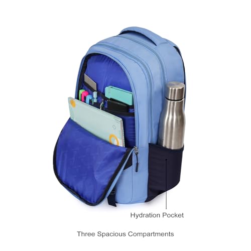 Image of United Colors of Benetton Turf 24L Laptop Backpack - Blue+Navy, Fits 15-inch Laptop, Water-Resistant with Secure Buckle, for Students & Commuters