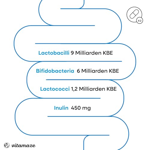 Darmflora Vital Kapseln hochdosiert magensaftresistent, 60 vegane Kapseln Probiotika für 1 Monat Darmkur mit 12 aktiven Darm-Bakterien-Kulturen + Inulin, 16,2 Mrd. KBE pro Tag, Made in Germany