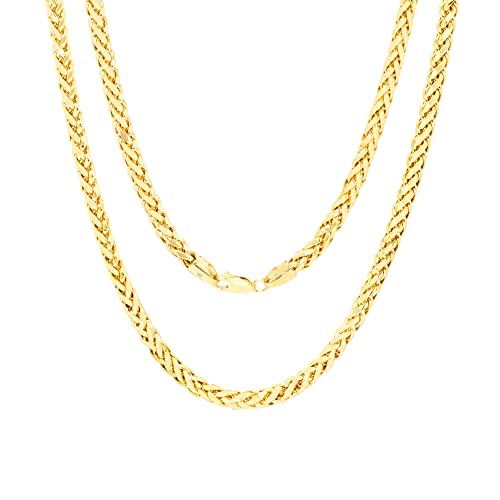 Nuragold 14k Real Yellow Gold Spiga Wheat 4mm Rounded Foxtail Palm Chain Necklace (16