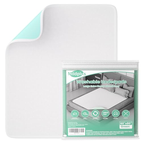Image of Ultra-Absorbent Extra Large Washable Waterproof Bed Pads 60 inchX80 inch Reusable, Leakproof Incontinence Bed Pads for Adults, Babies & Pets , Waterproof Bed Wetting Pads & Sheet Blanket(Green&White)