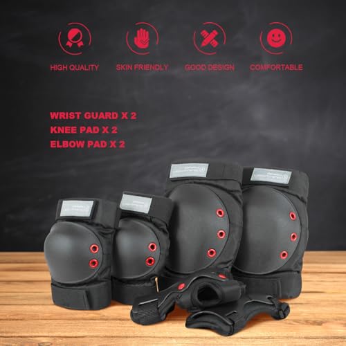Dark-Lightning-KidsJuniorYouth-Knee-Pads-Elbow-Pads-Wrist-Guards-3-in-1-Protective-Gear-for-SkateboardRoller-SkateInlineCyclingMTB-BikeScooterPolarNight-BlackM Dark Lightning Kids/Junior/Youth Knee Pads Elbow Pads Wrist Guards 3 in 1 Protective Gear, for Skateboard,Roller Skate,Inline,Cycling,MTB Bike,Scooter(PolarNight Black,M) - Image 3