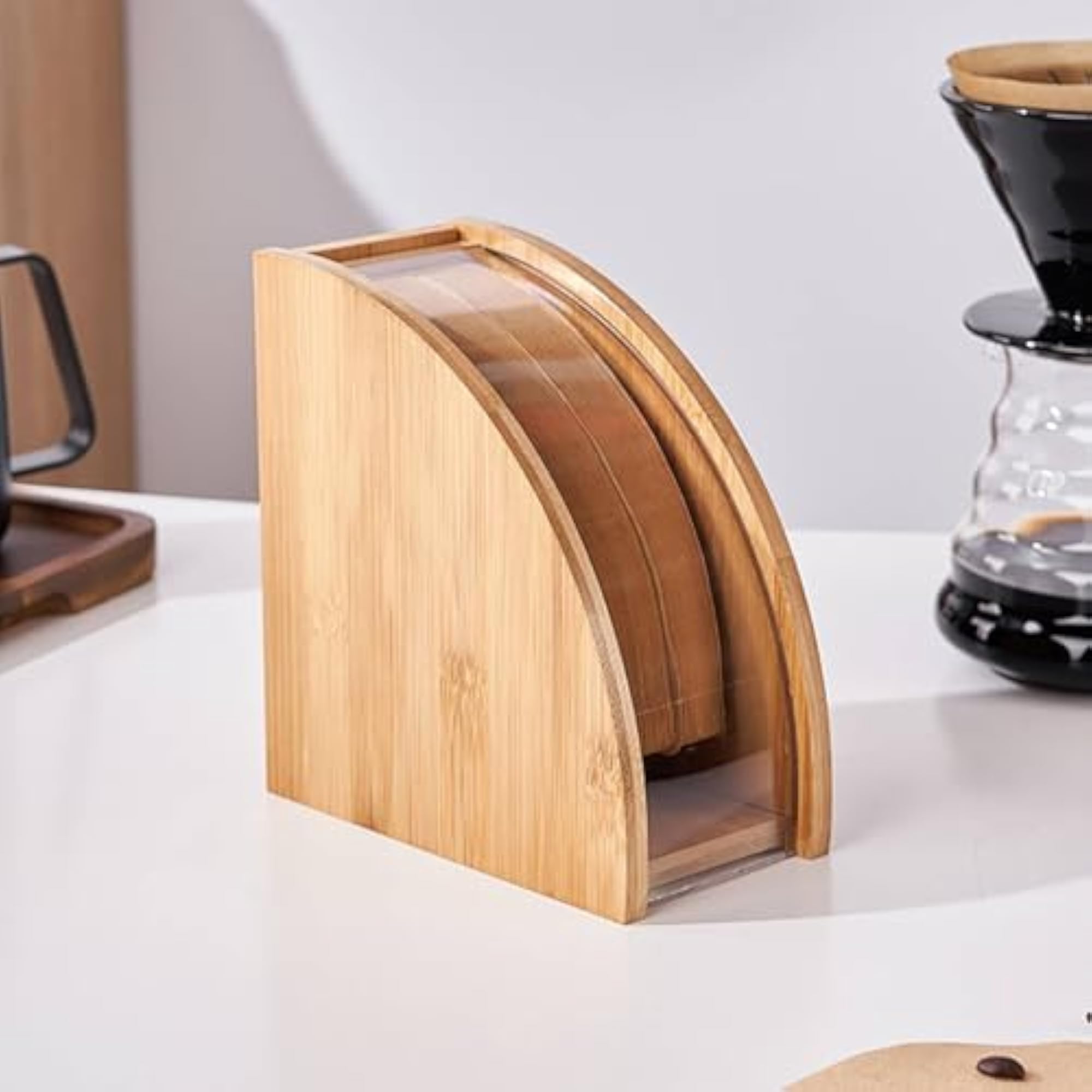 Large Capacity Bamboo Coffee Filter Paper Stand