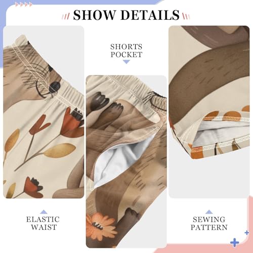 Otter Florals Boys Long Pants Soft Trousers Elastic Waist Kids Lounge Bottoms with Pockets S-XL4