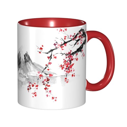 マグカップ 富士山 桜 さくら 和風柄 日本画 水墨画 水彩絵 コーヒーカップ 330ml 陶器 食器 おしゃれ 男女兼用 ミルクコップ コーヒー ティー オフィス 家庭用 誕生日 贈り物