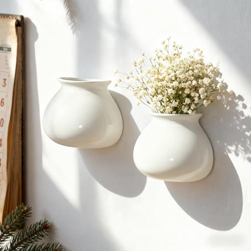 DOCFLVAS Wall Hanging Planters for Indoor Plants Set of 2 Wall Mounted Vase for Home Decor Modern White Wall Decor for Bathroom Kitchen Dining Room Living Room