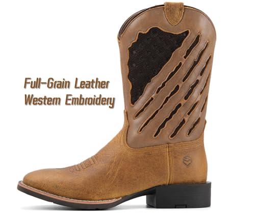 Image of SUREWAY Men's Cowboy Boots, Square Toe Pull On Soft Toe Western Boot