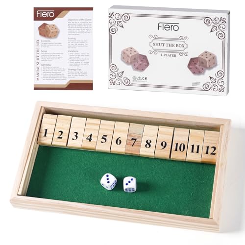 Flero Shut The Box - Dice Game - Tactics and Calculation Game - Board Game Educational Toy Educational Game for Children and Adults (1-12 | Green)