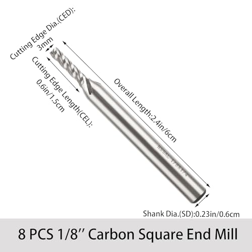 Image of 8 PCS 1 /8 inch Carbide Square End Mill 4 Flute Solid Carbide Drill Bits for Hardened Steel 1 /8 End Mills CNC Router Bits AlTiN Coating Spiral Upcut Router Bit for Alloy Steel, Aluminum, Copper