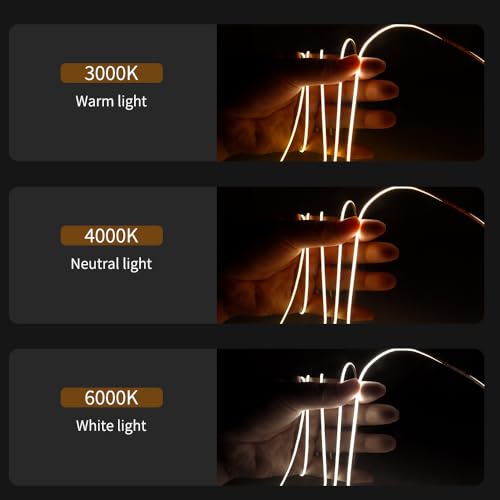 Tira de LED COB 2mm 5V 3000K Blanco Cálido 6.56FT miniatura 6
