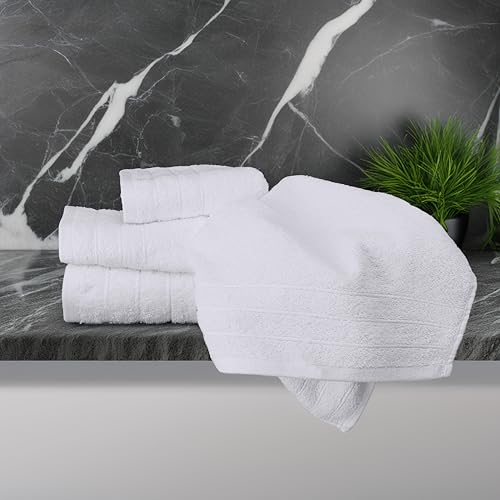 Image of Tens Towels Pack of 6 Hand Towels, 100% Cotton, Lighter Weight, Quick to Dry, 16 x 28 Inches, Super Soft & Absorbent, Perfect for Bathroom & Kitchen, White