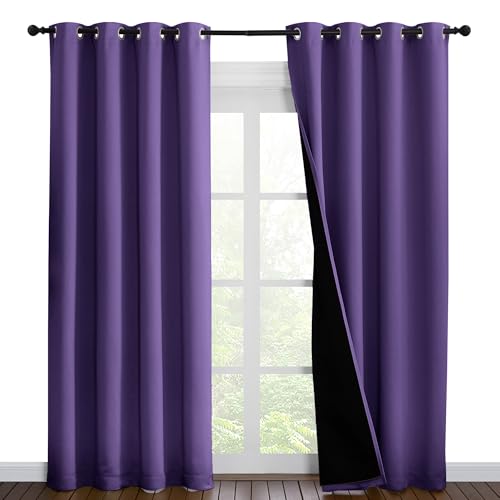 Image of NICETOWN Lilac Purple Full Shade Curtain Panels, Pair of Energy Smart & Noise Blocking Out Blackout Drapes for Dining Room Window, Thermal Insulated Guest Room Lined Window Dressing, 55 x 86 inch
