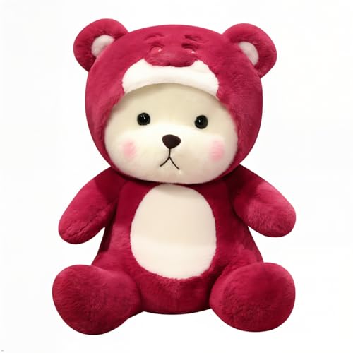 Image of Cartoon Plush Cross-Dressing Teddy Bear Plush Toy, Cute Teddy Bear with Removable Stitchhat (Pink StrawberryBear, 11 inch / 0.5 lb)