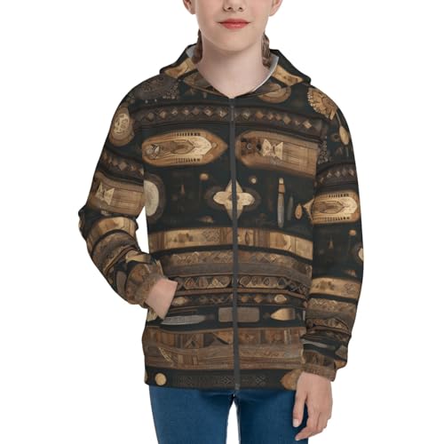 Bohemian style Print Girls Athletic Zip Up Hoodies,Sweatshirts with Pockets Long Sleeve Hooded Jackets, for 7-18 Y2