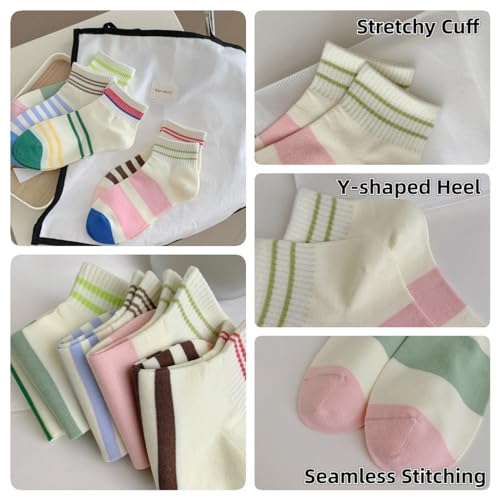 5 Pairs Cute Striped Ankle Socks Academic Style Low-cut Socks for Women Girls (5 Pairs-Set03)4