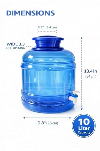 Image of Plastic Water Dispenser Bottle, BPA Free, Large Container Without Thread Cap (10 L Blue)