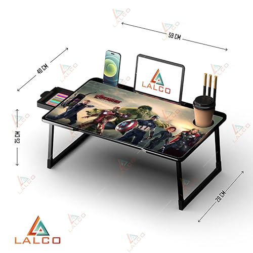 Laptop Table Premium Foldable Wooden Mini Laptop Table for Bed, Study Table with Drawer, Tablet/Mobile Holder for Kids & Adults ~~ (COTTED ~Avanger) 2 41Q6rKooivL
