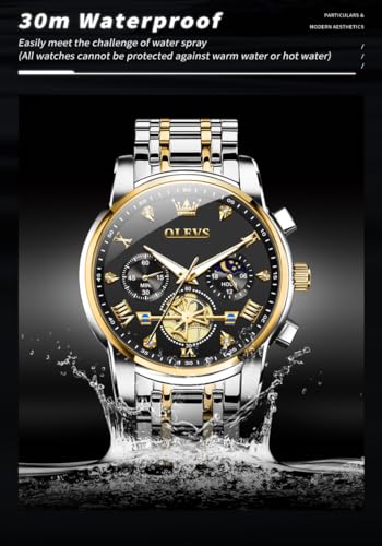 Image of OLEVS Mens Watches Luxury Diamond Calendar Stainless Steel Male Watches Business Dress Waterproof Luminous Fashion Watch for Men