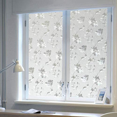 Image of ELTON 3D Vinyl Heat Control Anti UV Window Privacy Self Adhesive Decorative Film for Bathroom Door (White Small Flower, 24 x 36 Inches)