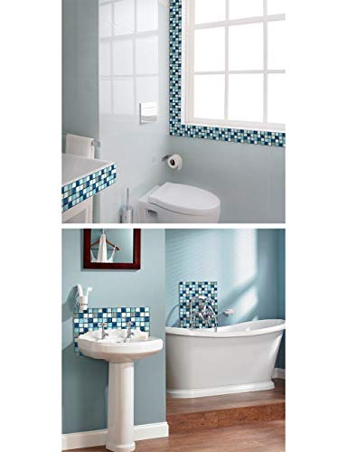 FBBULES 20PCS Fliesenaufkleber PVC, Fliesen Klebefolie Selbstklebend Wasserdicht Fliesensticker für Küche Badezimmer Fliesendekor Wandaufkleber Mosaikstil Blau (10x10 cm/4x4 Zoll)