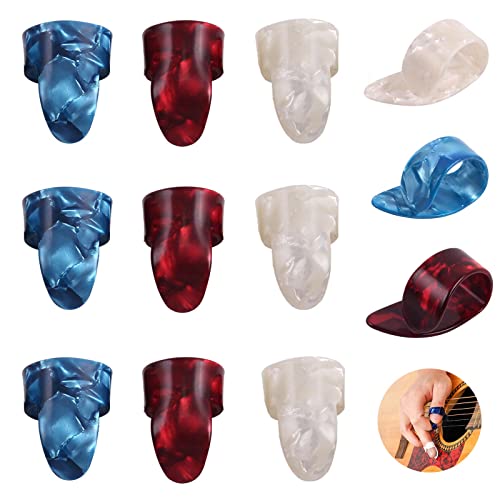 Daumen-Plektren, Fingerplektren, 12 Stück, Plektrumhalter für den Daumen, Gitarren-Fingerspitzen aus Zelluloid, Plektrum, Gitarrenfinger für Zeigefinger und Daumen, für Akustikgitarre