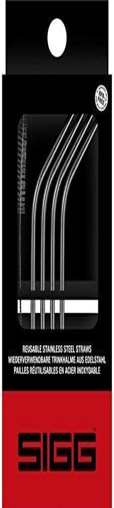 Sigg Metal Straws Set (4 Pieces), Dishwasher-Safe Reusable Straws Made of 18/8 Stainless Steel, Set of Drinking Straws with Straw Cleaner Included