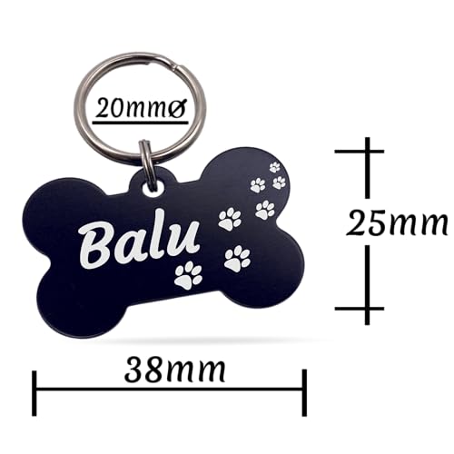 Unikat Branding | Erkennungsmarken im Singlepack | Hund, Katze und Herrchen | Hundemarke personalisiert | Beidseitig mit Gravur | Knochen | 38 mm (Blau)