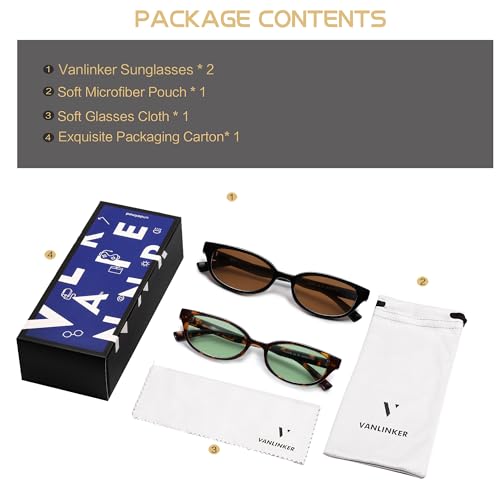 Image of VANLINKER Retro Semi Oval Polarized Sunglasses for Women Men Trendy Small 90s Style Vintage Narrow Rectangle Frame VL9833