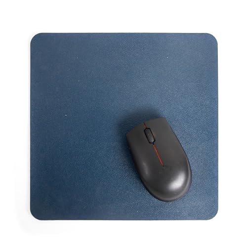 Image of Bellblock Mouse Pad | Computer Mouse Mat | Vegan PU Leather | Anti-Slip | Smooth Mouse Control | Spill-Resistant Surface | Blue & Tan | 22 x 22 cm (Pack of 1) (Blue & Windsor Tan, Square)
