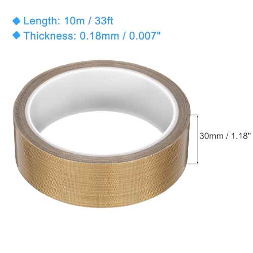 Image of MECCANIXITY 1 Pcs High Temperature Tape 30mm PTFE Coated Fabric Tape Heat Resistant Tape for Vacuum Sealers Adhesive Tape 10m /33ft Brown 0.18mm Thickness