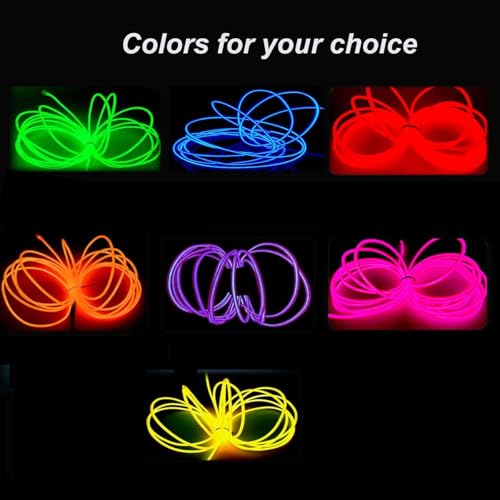 Image of MaxLax EL Wire DIY Mutilcolor, 9.8ft /3m Portable Battery Pack Neon Lights Strip 360 Cuttable Glowing Rope Lights for Parties, Halloween