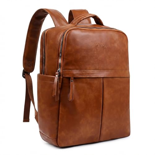 Image of VISMIINTREND Leather Laptop Backpack Bag for Men & Women | Casual, Office, College, Travel, Airport, Weekender Bag | Fits upto 15.6 Inch Laptop, Macbook | Durable | Birthday, Rakhi Gifts