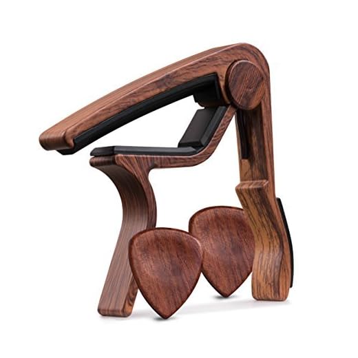 TimbreGear Rosewood Color Guitar Capo REAL ROSEWOOD PICKS INCLUDED (2) Set For Acoustic Guitar, Electric Guitar For Easy Transpose