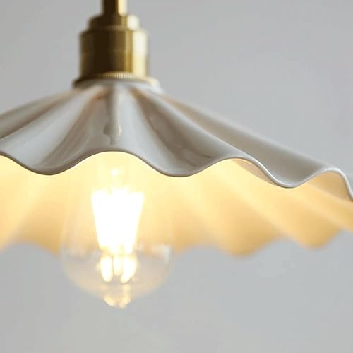 Miniatura 7 de Luces colgantes de madera vintage de mediados de siglo, moderna forma plisada, iluminación colgante de techo de cerámica, lámpara blanca ajustable