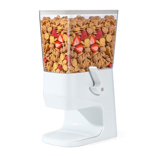 Tokokimo Müslispender, Zerkleinert Keine Cerealien Beim Ausgeben, 3,2 L Cereal Dispenser & Cornflakes Spender, Ideal Für Süßigkeiten, Nüsse, Bohnen, Granola（Weiß, 1er-Set）