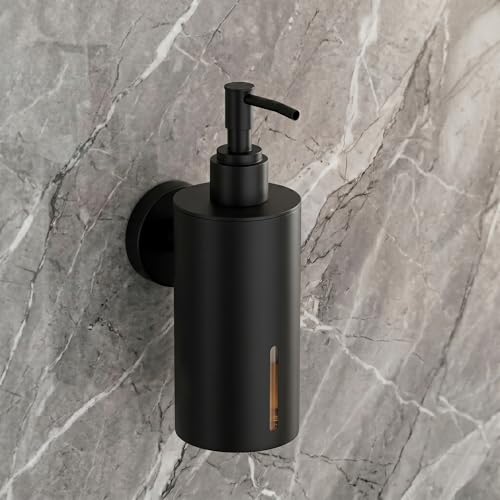 Image of Premium Wall Mounted Liquid Soap Dispenser - 304 Stainless Steel Holder with Frosted Glass Bottle | Rust-Proof Hand Wash Pump for Bathroom, Kitchen, & Wash Basin (Round 10BL)