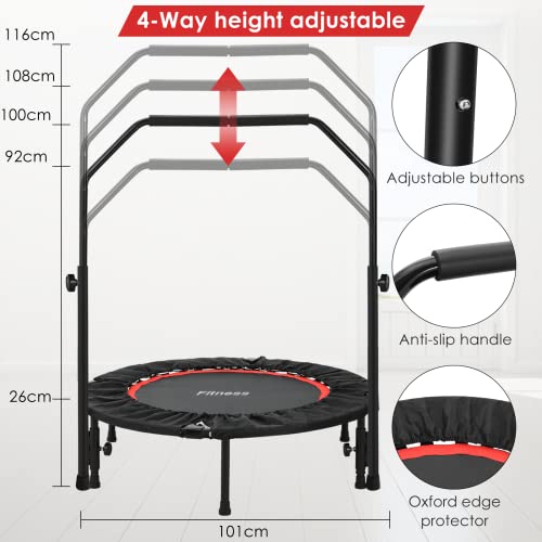 Trampolin Indoor Ø 101 cm, Fitnesstrampolin faltbar, Inklusive Kantenschutz, 4-Fach höhenverstellbarer Griff, Trampolin… – Bild 3