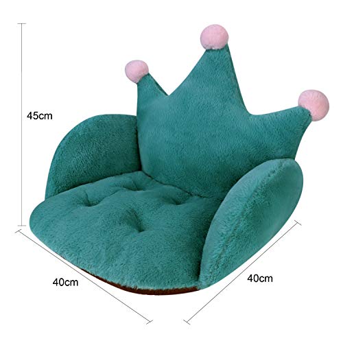 Fluffy Crown Armchair Cushion Semi-Enclosed Chair Backrest Cute Office Pads Warm Desk Seat For Women Girl Soft Floor Sofa Non-Slip Sitting Mat Plush Home Lumbar Waist Back Support Pad, Green #TOP4