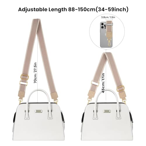 Image of Purse Strap Wide Replacement Crossbody Bag Straps, 1.5 inch Canvas Handbag Shoulder Strap, Adjustable Tote Belt (1.5 inch - Beige - Gold buckle)