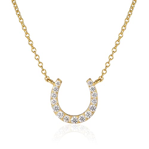 Diamond Treats Collier Pendentif Or à Fer à Cheval, Chaine et Pendentif Or à Fer à Cheval pour Femme et Jeune Fille