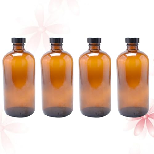 BELLIFFY 4pcs 60ml Round Glass Amber Bottles Refillable Alcohol Bottles with Lid