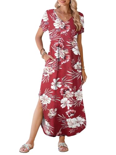 Image of BELAROI Plus Size Maxi Dress for Women Summer Casual V Neck Short Sleeve Long Dress with Pockets Beach Vacation Cover Up