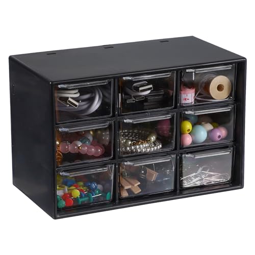 Mini tiroirs de rangement plastique noir 9 compartiments pour maison