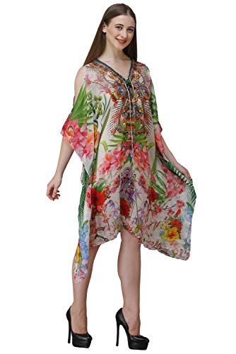 Image of RAVI RAJORIA Georgette Digital Printed Beach Wear Kaftan Blue Free Size R800 | Multi Color 2