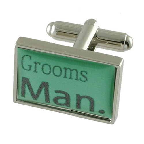 Mancuernillas verdes mint para boda con estuche negro miniatura 1